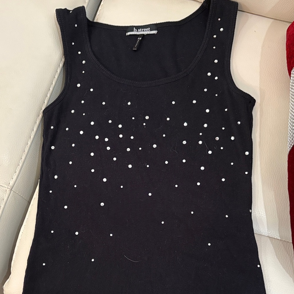 Black Tank Top with Rhinestone Embellishments